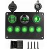 FytStycale Pulsantiera con 5 Interruttori LED, Verde, Verde | Multifunzione, Pannello Interruttori con Doppia USB, Pannello di Comando con Presa 12V, per veicolo ricreativo, Auto