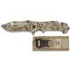 Rui-K25 K25 19760. Coltello da tasca camo marrone. Impugnatura in alluminio. Include rottura vetro e taglia cinture. Caccia