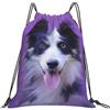 YOFIEN Bellissimo zaino con coulisse e acqua per cuccioli di Border Collie, resistente all'acqua, per donne e uomini, per sport e palestra