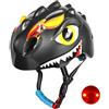 Baoblaze Casco Bici Bambini Casco Elmetto Protezione Copricapo con Stile Dinosauro con Punte Luce Posteriore Integrata Ventilazione 6 Prese Cinturino