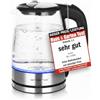 Emerio Bollitore in vetro WK-119988, 1,7 litri, 2200 watt, illuminazione interna a LED, base a 360°, rapporto prezzo/prestazioni vincente test home & garden 02/2019, 1,7 litri, nero, argento