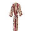 Fatto a mano Kimono Robe In Seta Beige Floreale Stile Giapponese, Avvolgente Boho