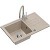 QUADRON Lavello da Cucina in Granito, dimensioni: 70 x 44 x 17,5 cm, colore: beige, BEN 111 Set Lavello a vasca singola: Lavello in Granito + rubinetto flessibile da Cucina beige/acciaio + sifone