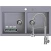 empiria SINK QUALITY Lavello di Qualità empiria SINK QUALITY doppio grigio con rubinetto, lavello da cucina in granito a doppia vasca 86x50 cm, doppio lavello con sifone e impregnante, lavello da cucina a 2 vasche per