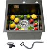 SukrHdoe Lavello da incasso in acciaio inox 304, lavello singolo da lavoro per camper, roulotte, lavello per camper, lavello da appoggio, 45 x 45 cm, colore nero