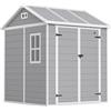 Outsunny Casetta da Giardino Porta Attrezzi in Finitura Effetto Legno Graffiato con Pavimento, 2.91m² Capanno da Giardino con Doppia Porte e Serratura, Tetto Inclinato, 181x181x220cm, Grigio