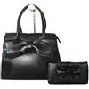 AlwaySky Borsa da donna 2 pezzi Set Big Bow-Knot PU Leather Top Handle Bag Designer Tote Bag Pochette Portafoglio Set per le signore, Nero (Nero ), 33 EU