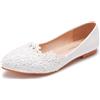 FGRID Ballerine da Donna Scarpe, Ballerine da Sposa alla Moda con Punta in Pizzo Bianco ritagliate, Scarpe da Sposa Dolly con Punta Chiusa Taglie Forti
