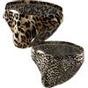Eagerlove Slip da uomo con stampa leopardata, slip a vita bassa, con tasca sagomata, Confezione da 2 - Marrone & Mini Spot, Grande
