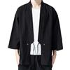 WAZHAKU Giacca da uomo classica giapponese Kimono Haori, T-shirt da uomo Samurai Ninja Anime, Kimono corto da notte, Kimono blusa giapponese, Top da uomo giapponese Happi Haori, Giacca estiva, A nero, L