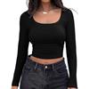Runmeihe Maglia Maniche Lunghe Donna, Top Basic in Maglia a Coste con Scollo a Barchetta, Maglietta Attillata Sexy alla Moda