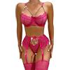 Aranmei Lingerie Sexy da Donna 4 Pezzi Set Esotico Strappy Lingerie con Reggicalze in Pizzo con Ferretto Reggiseno e Slip Set