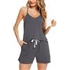 Lovasy Pigiama Donna Estivo Corto Cotone Pigiami Set Due Pezzi Canotta con Scollo a V Pantaloncini con Coulisse.Grigio Scuro,S