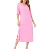 Wikoan Donna Sleepwear Collo Rotondo Manica Corta Camicia da Notte Lunga Morbida con Tasche,Rosa,XXL