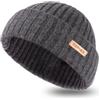 TOP-EX PolarWool™ 100% lana merino L/XL/XXL berretto Troyer Watch Cap monostrato 3 stili caldo berretto invernale a maglia uomo donna, grigio., Medium-Large