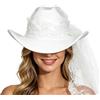 Générique Cappello da cowgirl bianco per sposa Decorazione bianca per addio al | Cappello Cowboy Sposa Con Velo per Matrimonio Donna Spiaggia Ragazza Compleanno Abito Festa