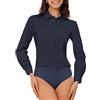 Allegra K Camicia Bottoni Body Donna Maniche Lunghe Lavoro Colletto