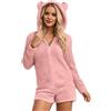 WAZHAKU Tuta da donna morbida in pile, con orecchie da orsacchiotto, con cappuccio, tuta intera con animali, pigiama invernale, caldo, onesie peluche, pigiama da letto, tuta intera