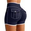 STARBILD Pantaloncini da Yoga con Cargo Tasche da Donna, 4.5'' Shorts Sportivi Push Up Glutei, Estate Leggings Corti V Crossover Vita Alta per Fitness Palestra Corsa, Blu Navy M