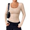 Hotouch Magliette a maniche lunghe per donna, basic, longsleeve, Tshirt, girocollo, stretch, aderente, pullover, aderenti, top casual, blusa, maglia a maglieria, champagne, XS