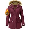 FemiChic Cappotto Giubbotto Donna Invernale Parka Impermeabile Imbottita con Cappuccio Giacca Antivento Foderato in Pile Giacche Caldo in Pelliccia Elegante Cappotti Invernali(Rosso vino,M)