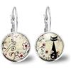 So Sweet Orecchini cabochon il gatto tra i fiori - Regalo di Natale per idea regalo moglie - San Valentino-regalo di compleanno - argento antico (ref.33a).