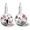 So Sweet Orecchini cabochon il gatto nel prato - Regalo di Natale per idea regalo moglie - San Valentino-regalo di compleanno - argento antico (ref.30a).