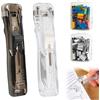 Traboto 2 stapler Reusable Creative (nero + trasparente), con 100 graffette riutilizzabili (colorate + argento), supporto push clamp stapler holder portatile, per ufficio casa