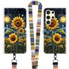 JEZSTHAI Cover Compatibile con Samsung Galaxy S24 Ultra 5G Custodia in Pelle con Disegno di Girasole,Portafoglio Pieghevoli Caso Cover con Laccio Tracolla/Cinturino per Cellulare