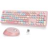 SbocKeeb Tastiera e Mouse Senza fili,Americana QWERTY Cute Tastiera Wireless con Tastierino Numerico,2.4 GHz Retro Macchina Da Scrivere Full-size with Tasti Rotondi(Colorful Pink)