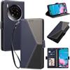 Generico DayQiQiPu Custodia per ZTE Nubia Z50S Pro (6,8 Pollici) Cover in Pelle PU con Colori Dopamina Custodia a Portafoglio Ribaltabile Antiurto Caso con Cinturino da Polso, Blu scuro
