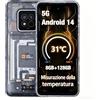 AGM X6 5G Telefono cellulare esterno senza contratto con sensore di temperatura,8 GB+128 GB,display FHD+ da 6,78,Android 14,resistente impermeabile,50 MP+16 MP,batteria Dual