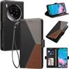Generico DayQiQiPu Custodia per ZTE Nubia Z50S Pro (6,8 Pollici) Cover in Pelle PU con Colori Dopamina Custodia a Portafoglio Ribaltabile Antiurto Caso con Cinturino da Polso, Nero
