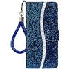 Ailisi Cover per iPhone 7 Plus/8 Plus, Bling Glitter Paillettes Flip Cover Custodia, Protettiva Case Leather Pelle PU Portafoglio con Kickstand, Chiusura Magnetica + 1 Pezzo di Cordino -Blu