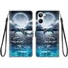 KARTXITAI Cover Compatibile con Realme 10 PU Pelle TPU Silicone Portafoglio Magnetica con Disegni Motivo Animale Flip Custodia in Libro Slot Schede Custodia-Delfini,mare,luna,cielo