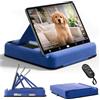 TabHolderix Supporto per tablet con telecomando, pieghevole multi-angolo, supporto per tablet con cuscino morbido con tasca e portapenne, per iPad da 4,7-13 pollici, dispositivi blu