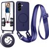 Belzsxy Magnetica Cover con Cordino per Samsung Galaxy S26/S27,[Compatibile con MagSafe], Cover in Silicone, Regolabile Cordino Case con Laccio per Il Collo Nylon Catena Collana Tracolla,Blu