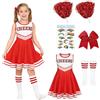 HBSFBH Vestito cheerleader bambino, Cheerleader Costume Bambina, con pompon, calze, forcina per capelli e adesivi, Bambini Cheerleading Outfit con Pompon e Calzini, per carnevale, feste a tema