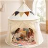 Kingbar Tenda da Gioco per Bambini con Festone Decorativo, Borsa per Il Trasporto e Tappetino Imbottito - Casetta per Interni ed Esterni per Bambini e Bambine dai 3 ai 7 Anni, White
