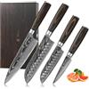 Wakoli EDIB Essentials, set di coltelli da cucina affilati damascato, coltello da chef, coltello Santoku e verdura - Coltello da cucina in acciaio damascato VG10, nucleo 60±1 HRC, manico in legno di