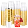 Homethrive Set di 50 bicchieri in plastica rigida da 350 ml, riutilizzabili, trasparenti, per feste, compleanni, matrimoni, bordo dorato