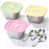 FARYODI Set di 3 contenitori per gelato in acciaio inox da 400 ml, bicchieri per gelato con coperchio e 3 cucchiai, contenitori riutilizzabili per gelato, yogurt congelato, sorbetto, frutta, torte