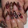 MouyouGlow Unghie Finte Corte MouyouGlow,Mandorla Bordeaux French 3D Cross Leopard Design