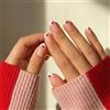 Generic 24 unghie finte a pressione, corte, a mandorla, con cuore romantico, punte francesi, kit per arte finta, per donne, kit in acrilico (Sweet Love Nails)