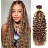 Yuefer Water Wave Braiding Human Hair Extensions, Bulk Hair for Boho Braids Highlight Brown P4/27# 22 inch 2 Bundles 100g (1Pack-2PCS)