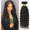 Yuefer Water Wave Bulk Human Hair For Braiding, Wet and Wavy Boho 12A Grade Brazilian Remy Hair Extesnions, 2 Bundles 100g Natural Black (1Pack-2PCS 18inch)