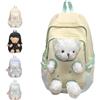 Generic Zaino scolastico Kawaii per ragazze con portachiavi in peluche a forma di orsacchiotto, zaino per la scuola con orso pastello, zaino multitasche in nylon impermeabile, leggero regalo per bambini e