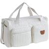 AZURAOKEY Borsone trapuntato floreale da donna, in cotone, grande borsone da viaggio con motivo floreale, borsa per il fine settimana con tracolla regolabile, bianco, casual