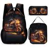 WECECE Set Zaini Flaming Motorbike Bambina con Portapranzo e Astuccio, Borsa Scuola Cool Motorcycle Ragazzo 7-13 Anni per Rientro a Scuola