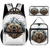 WECECE Zaino Scuola Bear Pattern Bambina con Portapranzo e Astuccio, Set di Zaino Animal Print Studenti 8-15 Anni per Scuola Media, Capiente per Libri Quaderni e Accessori Scolastici